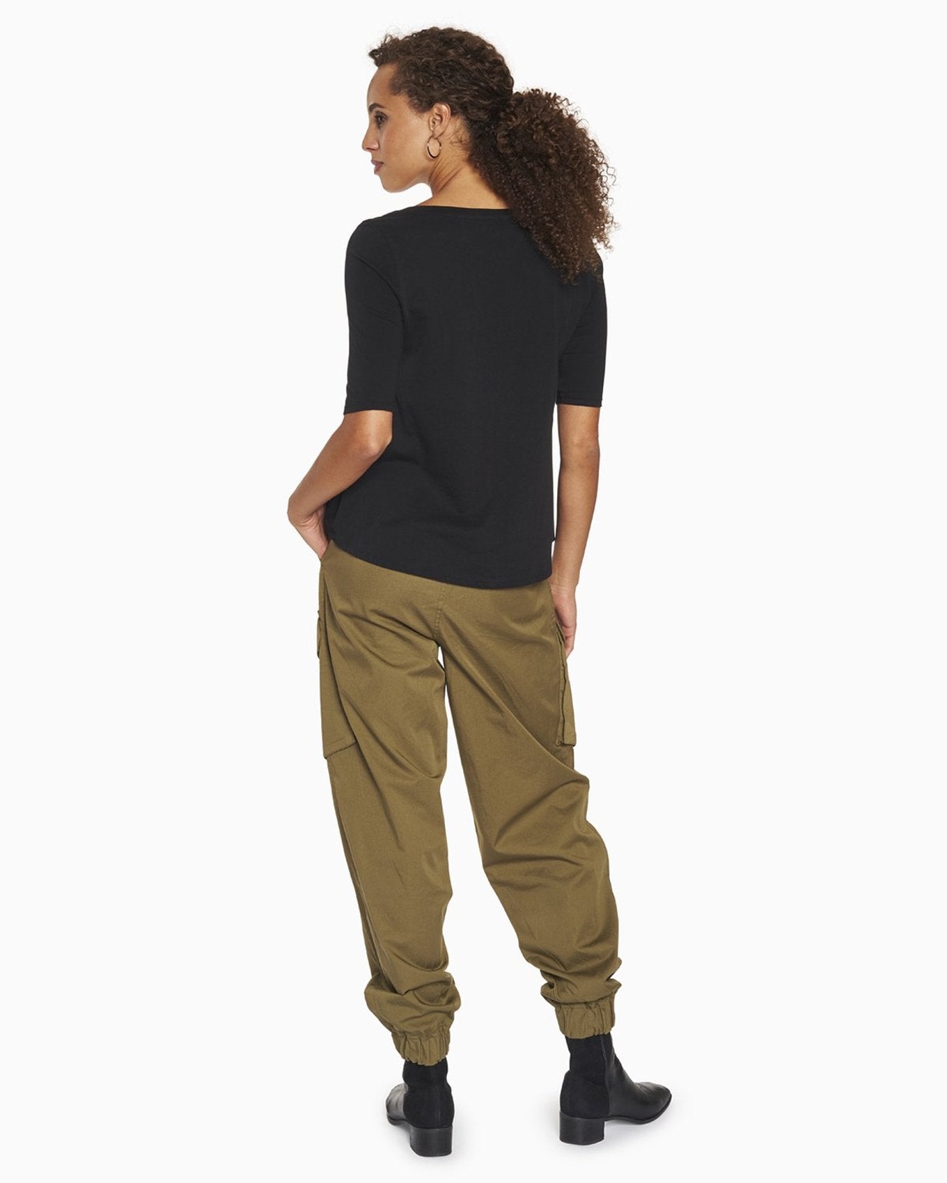 YesAnd Organic Utility Jogger Jogger in color Olive Branch and shape jogger/sweatpant