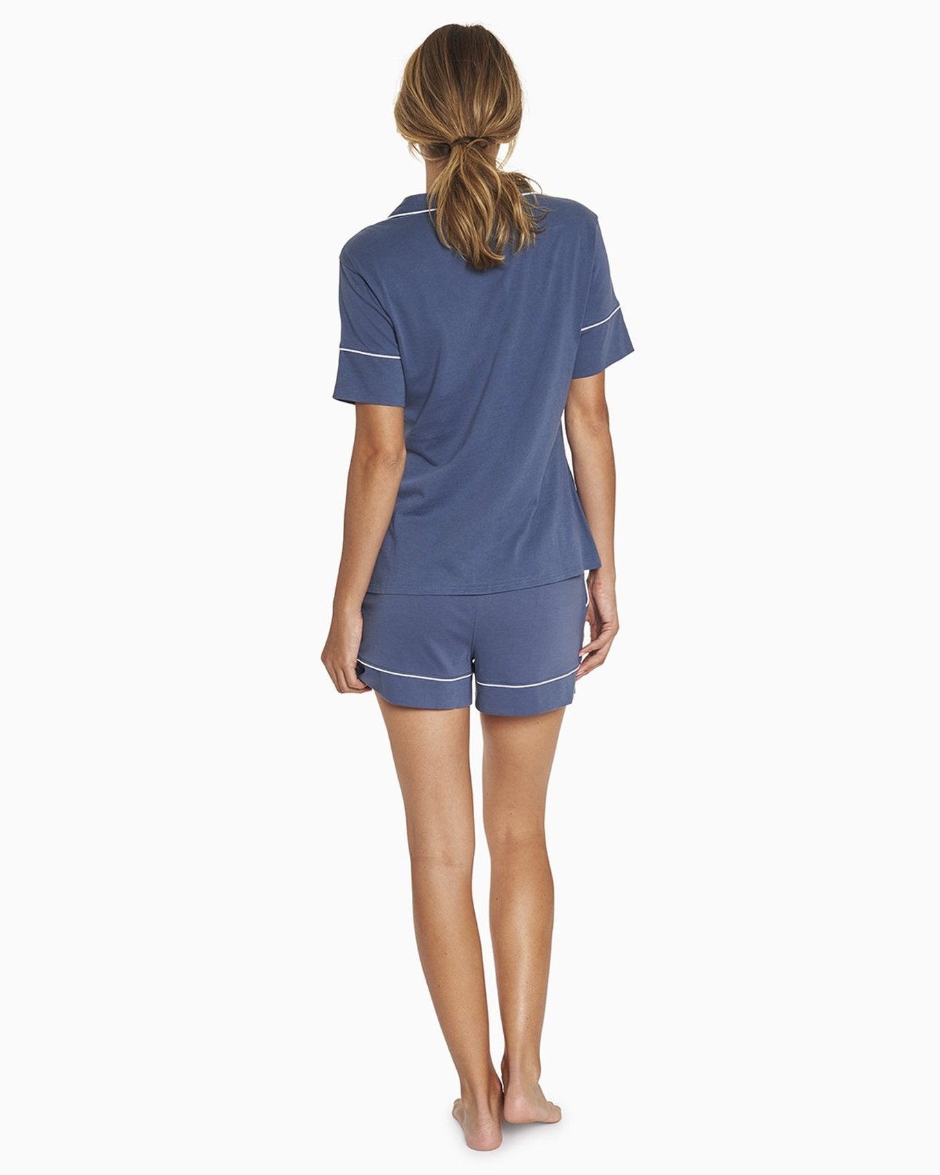 YesAnd Organic Short Sleeve Sleep Shirt Sleep Shirt in color Bering Sea and shape shirt