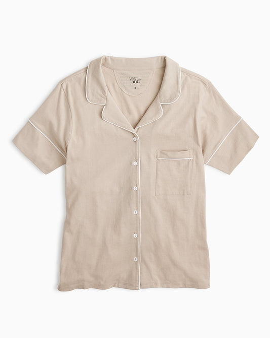 YesAnd Organic Short Sleeve Sleep Shirt Sleep Shirt in color Chateau Gray and shape shirt