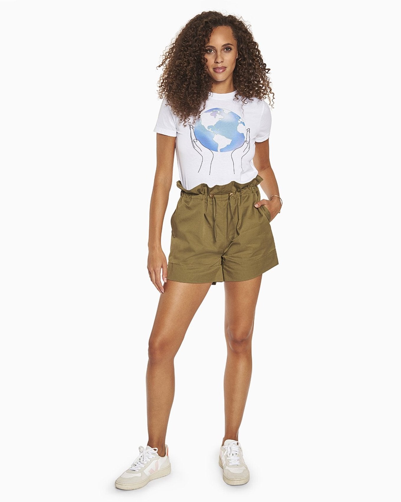 YesAnd Organic Paperbag Shorts Shorts in color Olive Branch and shape shorts