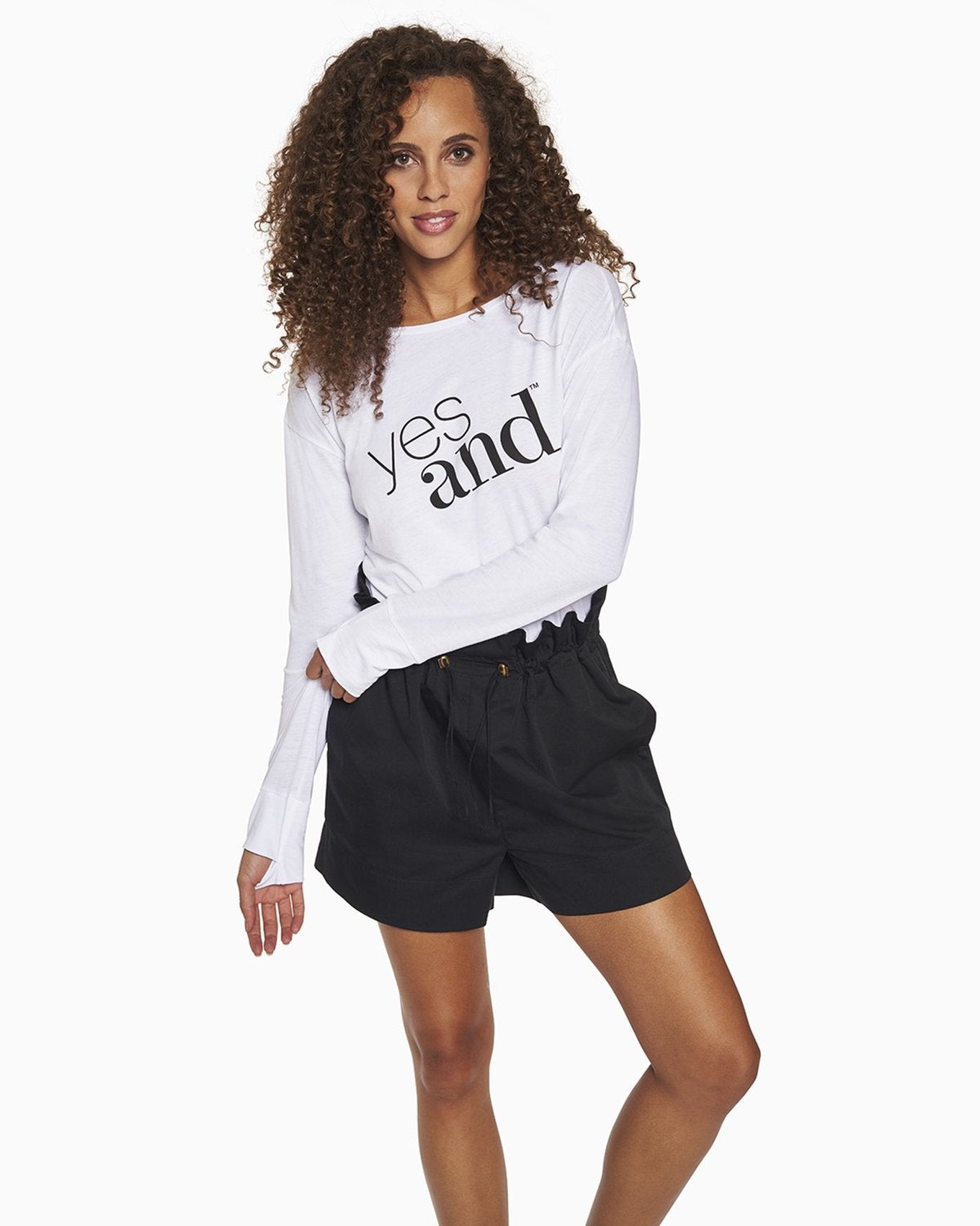 YesAnd Organic Paperbag Shorts Shorts in color Jet Black and shape shorts