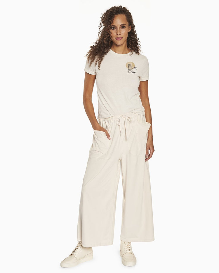YesAnd Organic High Pocket Wide Leg Pant Wide Leg Pant in color Moonbeam and shape pants