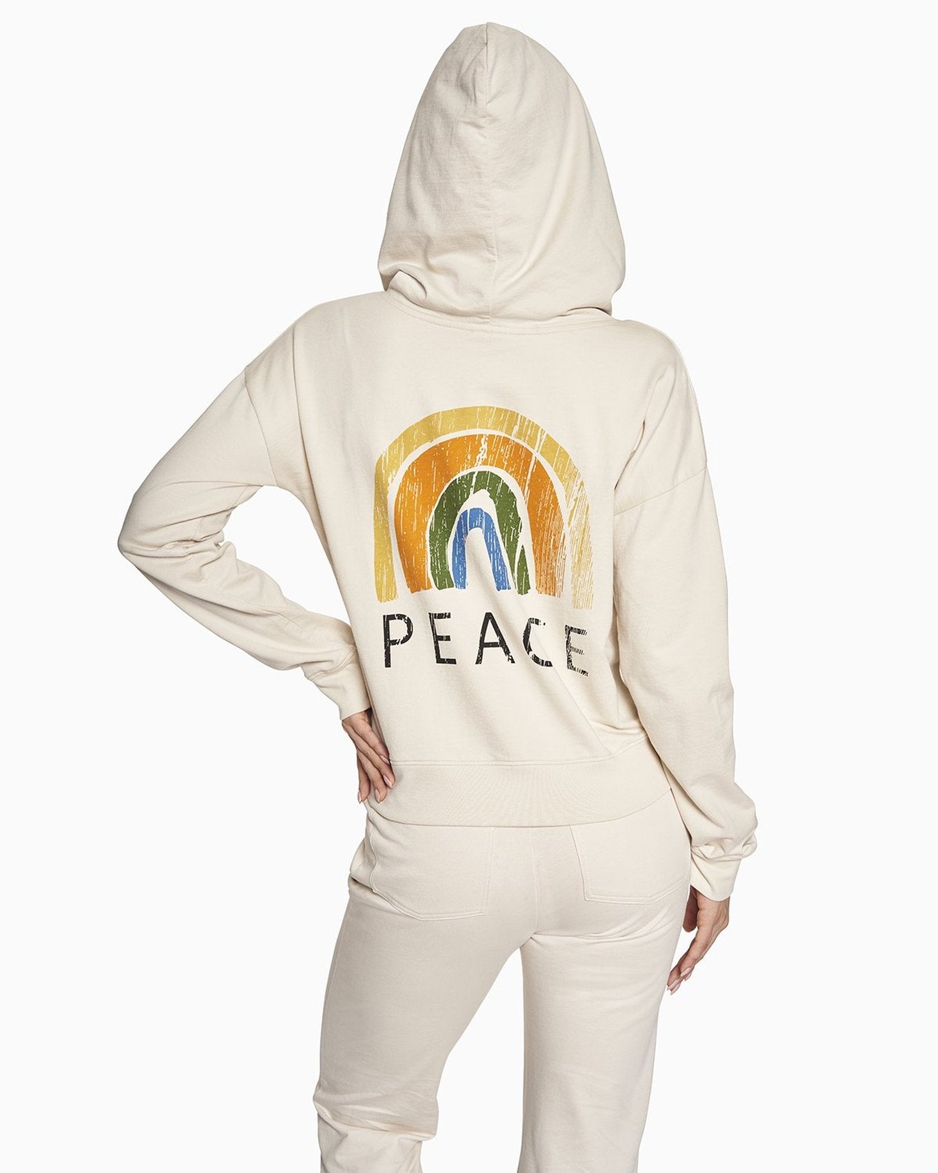YesAnd Organic "Rainbow Peace" Pullover Hoodie Pullover Hoodie in color Rainbow Peace and shape sweatshirt