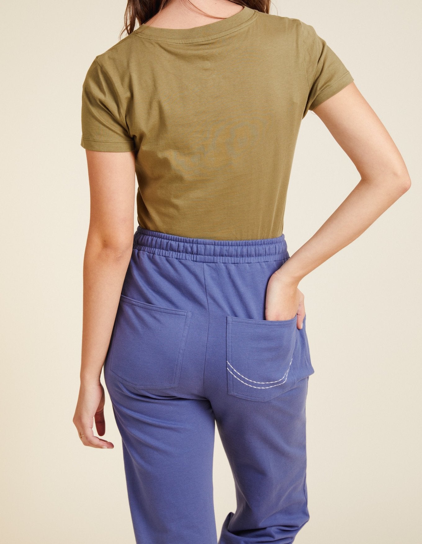 YesAnd Organic Drawstring Pant Drawstring Pant in color Blue Indigo and shape pants