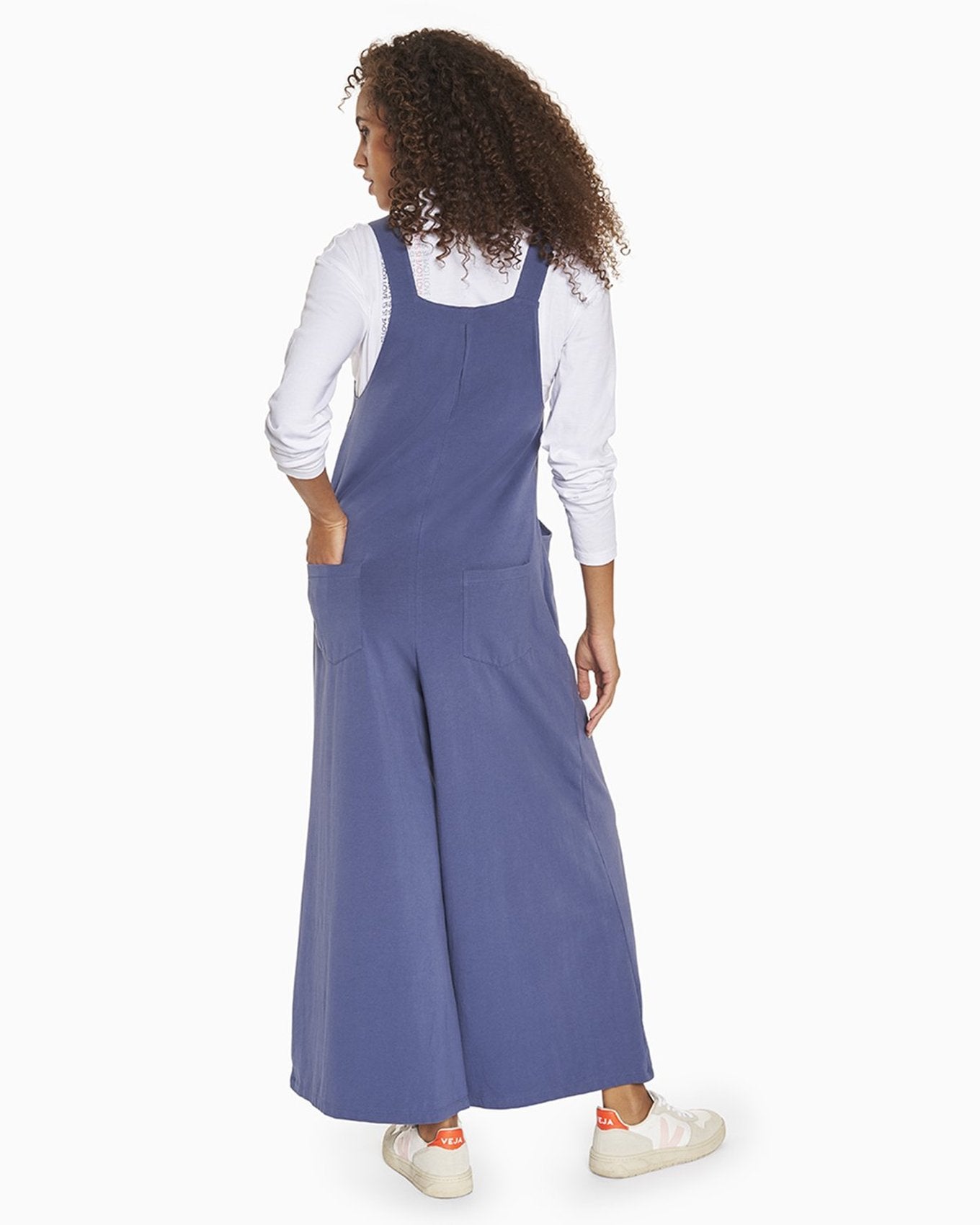 YesAnd Organic Knit Overalls Knit Overalls in color Blue Indigo and shape jumpsuit